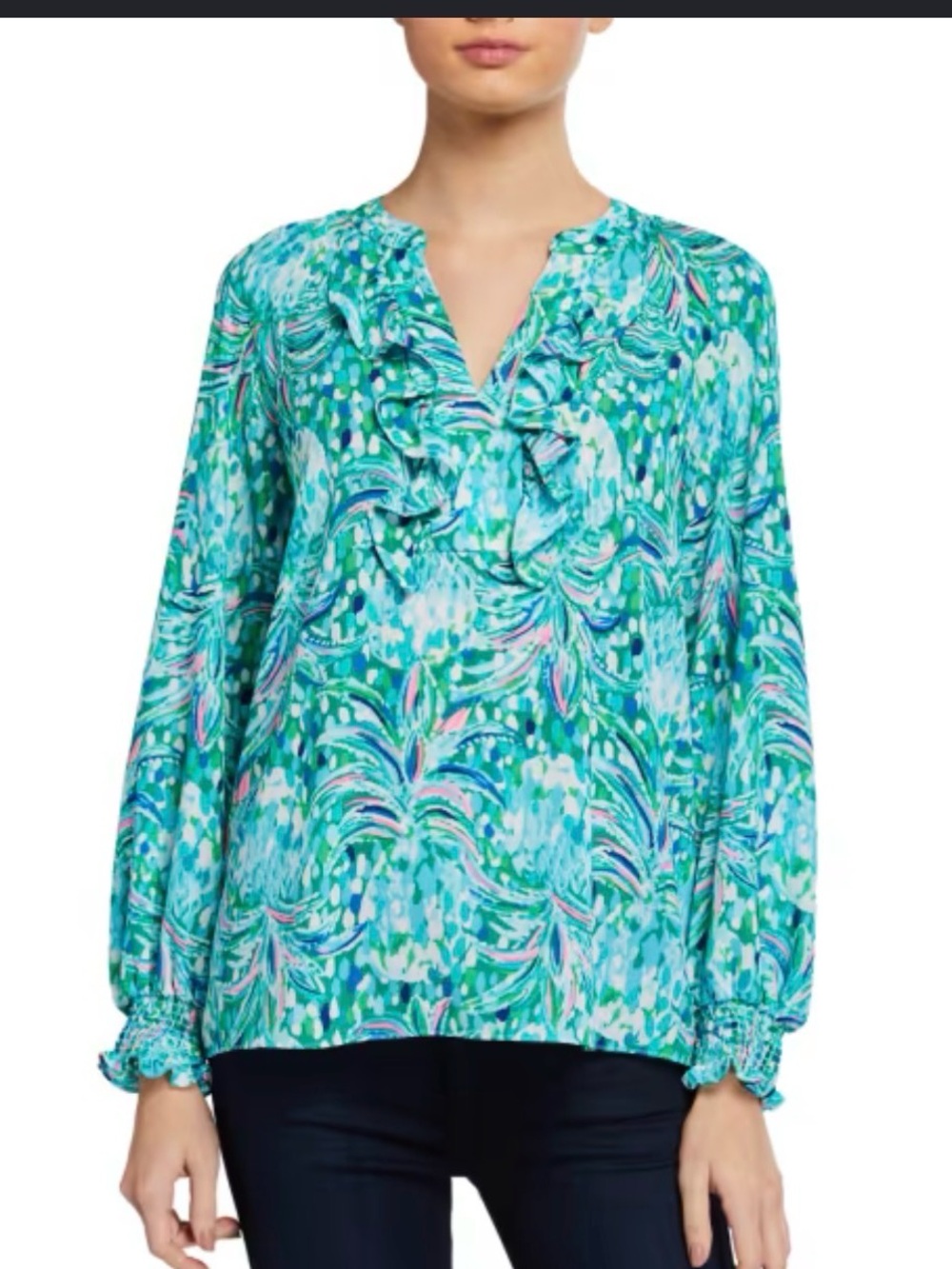 Lilly Pulitzer Angelika Printed Long-Sleeve Top in Pineapple of my eye print